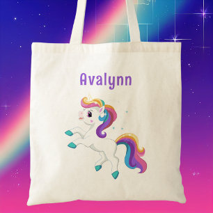 Moderne Regenboog Schattige Eenhoorn Meisjes Kinde Tote Bag