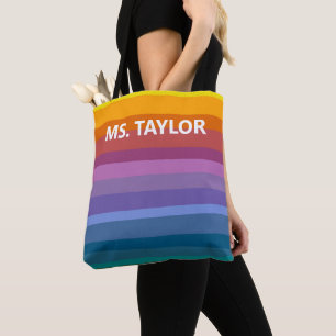 Moderne Regenboog Strepen Leraar Naam Cadeau Tote Bag
