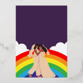 Moderne regenboog twee bruidjes LGBTQ bruiloft Folie Uitnodiging (Achterkant)