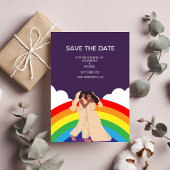 Moderne regenboog twee bruidjes LGBTQ bruiloft Save The Date