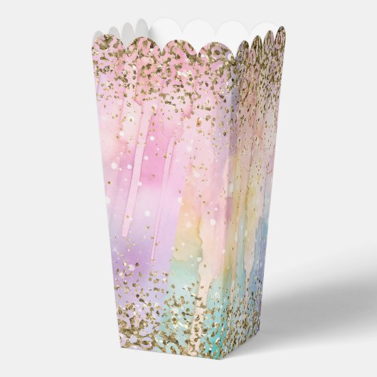 Moderne Regenboog Waterverf Chic Goud Glitter Bedankdoosjes (Achterkant)