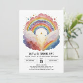 Moderne regenboog wolken verjaardag kaart (Staand voorkant)