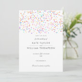 Moderne regenboogbruiloft Confetti Save The Date (Staand voorkant)