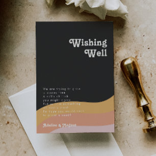 Moderne regenboogdonkere bruiloft met retro informatiekaartje