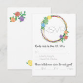 Moderne regenbooggeometrische Florale bruiloft RSVP Kaartje (Voorkant / Achterkant)