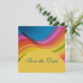 Moderne Regenbooggolf Save The Date (Staand voorkant)