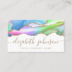 Moderne regenbooggoudglitter Agate Marble Visitekaartje