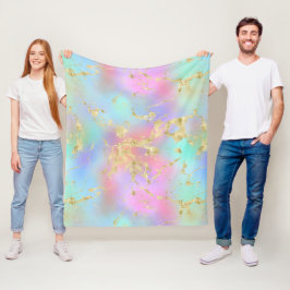 Moderne regenbooggradiënt en gouden marmeren patro fleece deken