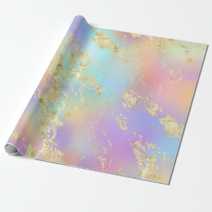 Moderne regenbooggradiënt en gouden marmerpatroon cadeaupapier