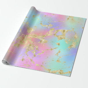 Moderne regenbooggradiënt en gouden marmerpatroon cadeaupapier