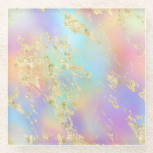 Moderne regenbooggradiënt en gouden marmerpatroon glazen onderzetter