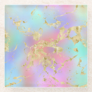 Moderne regenbooggradiënt en gouden marmerpatroon glazen onderzetter