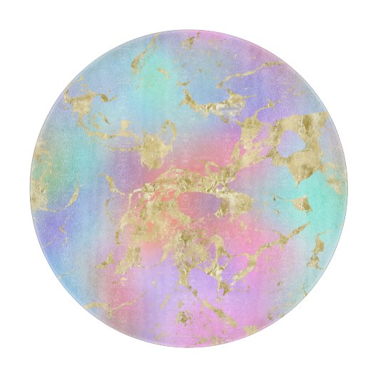 Moderne regenbooggradiënt en gouden marmerpatroon snijplank (Voorkant)