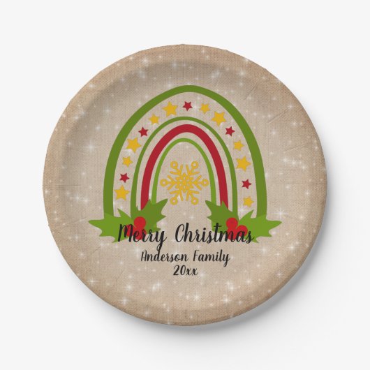 Moderne regenboogkerst Holly 20xx jaar Tekst 7" Papieren Bordje (Voorkant)