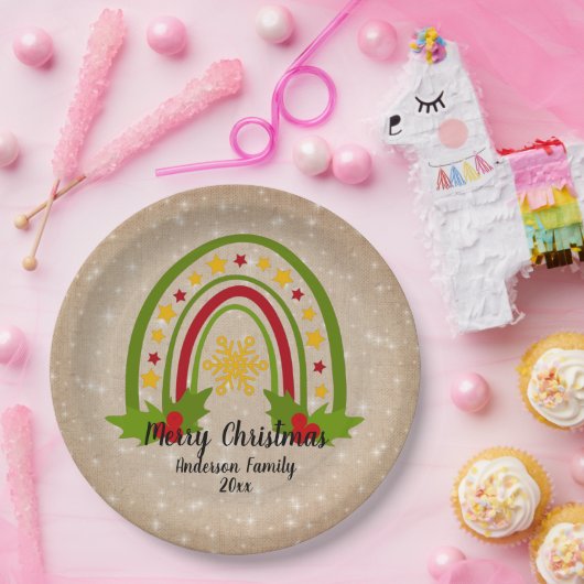 Moderne regenboogkerst Holly 20xx jaar Tekst 9" Papieren Bordje (Feest)