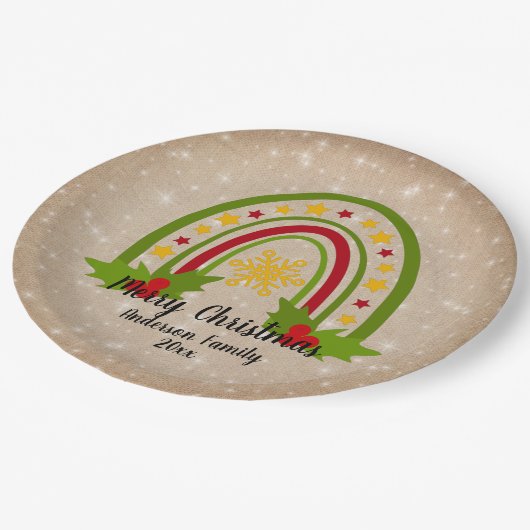 Moderne regenboogkerst Holly 20xx jaar Tekst 9" Papieren Bordje (Gekanteld)