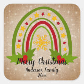 Moderne regenboogkerst Holly 20xx jaar tekst Vierkante Sticker (Voorkant)
