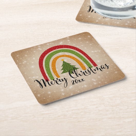 Moderne regenboogkerstboom 20xx voegt jaar toe kartonnen onderzetters (Schuin)