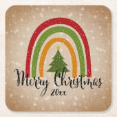 Moderne regenboogkerstboom 20xx voegt jaar toe kartonnen onderzetters (Voorkant)