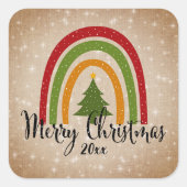 Moderne regenboogkerstboom 20xx voegt jaar toe vierkante sticker (Voorkant)