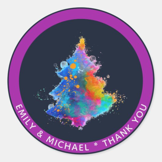 Moderne regenboogkerstboom - Aangepast blauw Ronde Sticker (Voorkant)