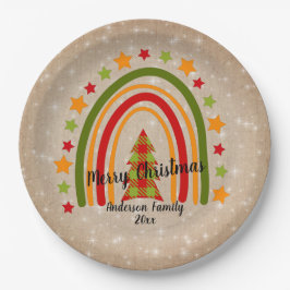 Moderne regenboogkerstpannen Boom 20xx Tekst 9" Papieren Bordje