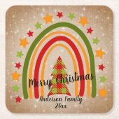 Moderne regenboogkerstpannen Boom 20xx tekst Kartonnen Onderzetters (Voorkant)