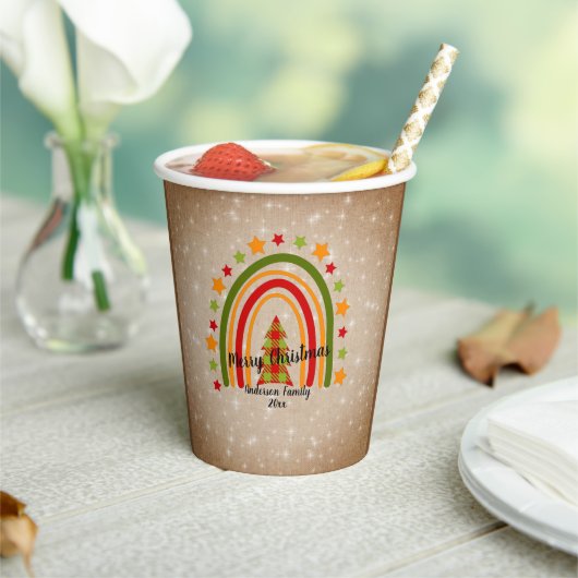 Moderne regenboogkerstpannen Boom 20xx tekst Papieren Bekers (Insitu)