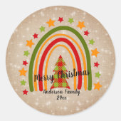 Moderne regenboogkerstpannen Boom 20xx tekst Ronde Sticker (Voorkant)