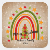 Moderne regenboogkerstpannen Boom 20xx tekst Vierkante Sticker (Voorkant)