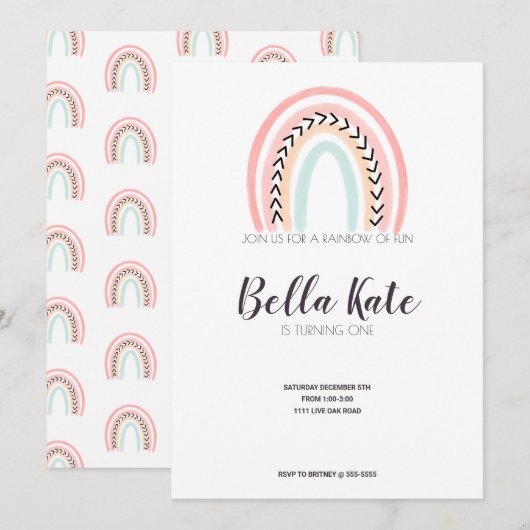 Moderne regenboogkinderen Birthday Party Kaart (Voorkant / Achterkant)