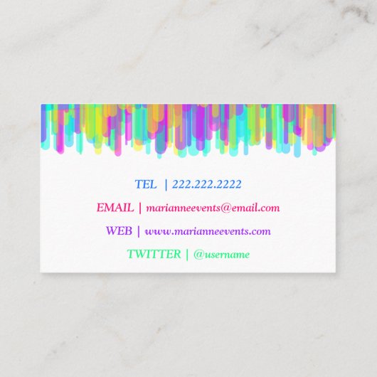 Moderne regenboogkleurige druppel visitekaartje (Achterkant)