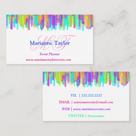 Moderne regenboogkleurige druppel visitekaartje (Voorkant / Achterkant)
