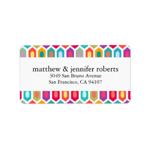 Moderne regenboogkleurige geometrische Ikat Etiket