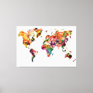 Moderne regenboogkleurige Waterverf Wereldkaart Canvas Afdruk