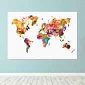 Moderne regenboogkleurige Waterverf Wereldkaart Canvas Afdruk (Insitu (Houten vloer))