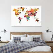 Moderne regenboogkleurige Waterverf Wereldkaart Canvas Afdruk (Insitu (Slaapkamer))