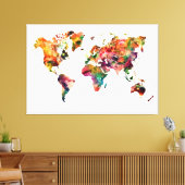 Moderne regenboogkleurige Waterverf Wereldkaart Canvas Afdruk (Insitu (Woonkamer))