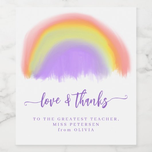 Moderne regenboogleraar voor waterverf bedankt je  wijn etiket (Enkel label)