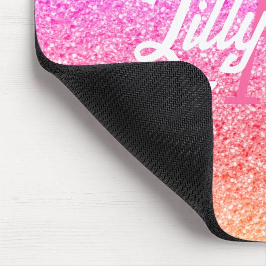 Moderne regenbooglitter gepersonaliseerd monogram muismat (Hoek)