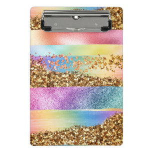 Moderne regenbooglitter goudlijst kinder kleurrijk mini klembord