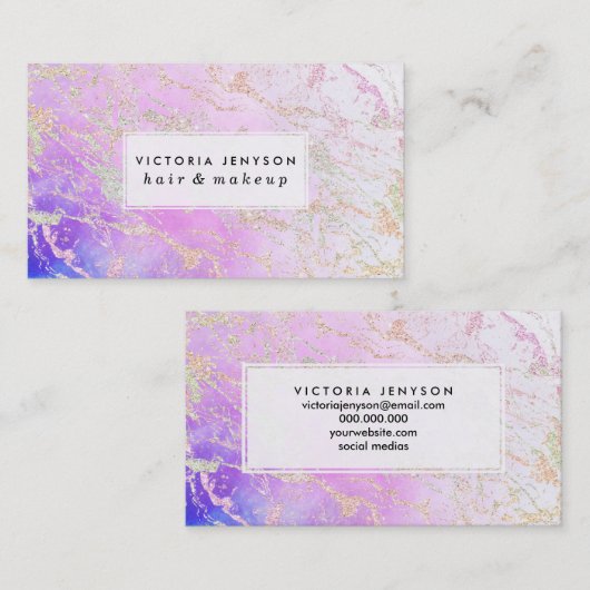 Moderne regenbooglitter marmer op nebulaire waterv visitekaartje (Voorkant / Achterkant)