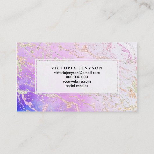 Moderne regenbooglitter marmer op nebulaire waterv visitekaartje (Achterkant)