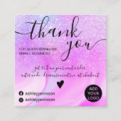 Moderne regenbooglitter marmer paars bedankt vierkante visitekaartje (Voorkant)