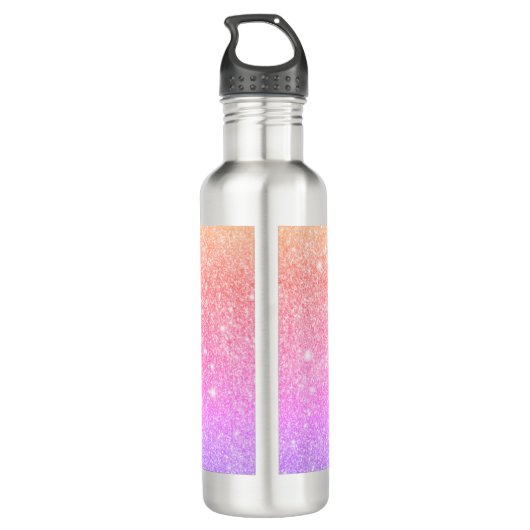 Moderne regenbooglitter monogram waterfles  (Achterkant)