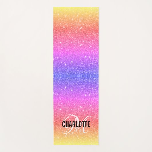 Moderne regenbooglitter monogram yogamat (Voorkant)