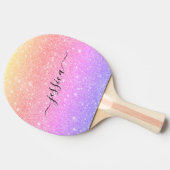 Moderne regenbooglitter scriptnaam tafeltennisbatje (Zijkant)