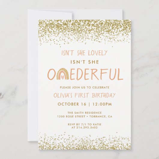 Moderne regenboogmeisjes eerste verjaardag kaart (Voorkant)