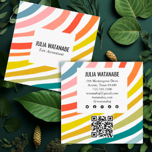 Moderne regenboogminimalistische stripes voor soci vierkante visitekaartje