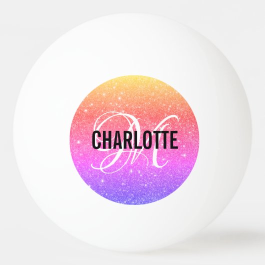 Moderne regenboogmonogram naam flesopener pingpongbal (Voorkant)